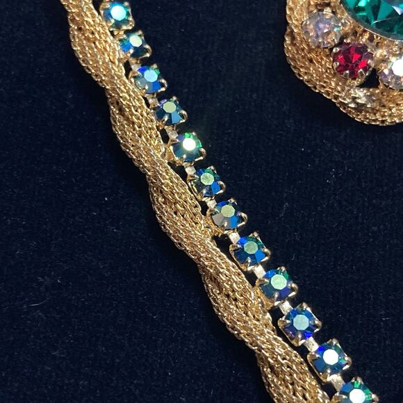 RARE JULIANA D&E EMERALD RUBY AB RHINESTONE necklace earrings Mesh Gold Book - Picture 7 of 16
